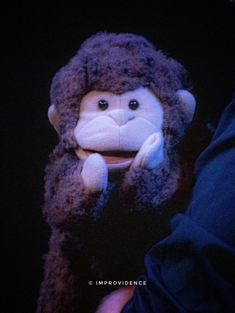 Une peluche utilisée comme accessoire dans un spectacle de théâtre spontané de la Compagnie RED.